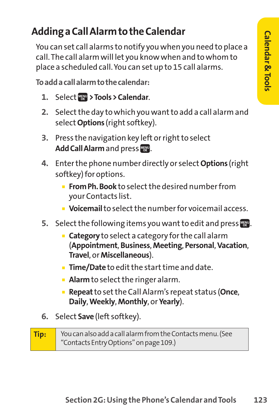 Adding a call alarm to the calendar | Spirit M1 User Manual | Page 141 / 351