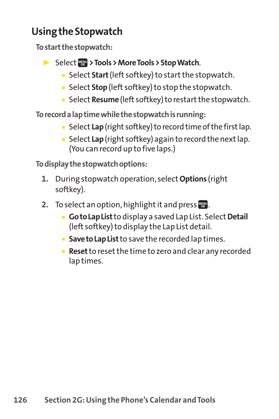 Using the stopwatch | Spirit M1 User Manual | Page 144 / 351