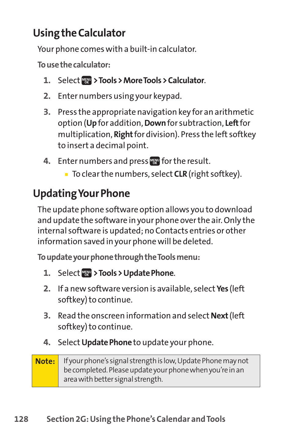 Using the calculator, Updating your phone | Spirit M1 User Manual | Page 146 / 351