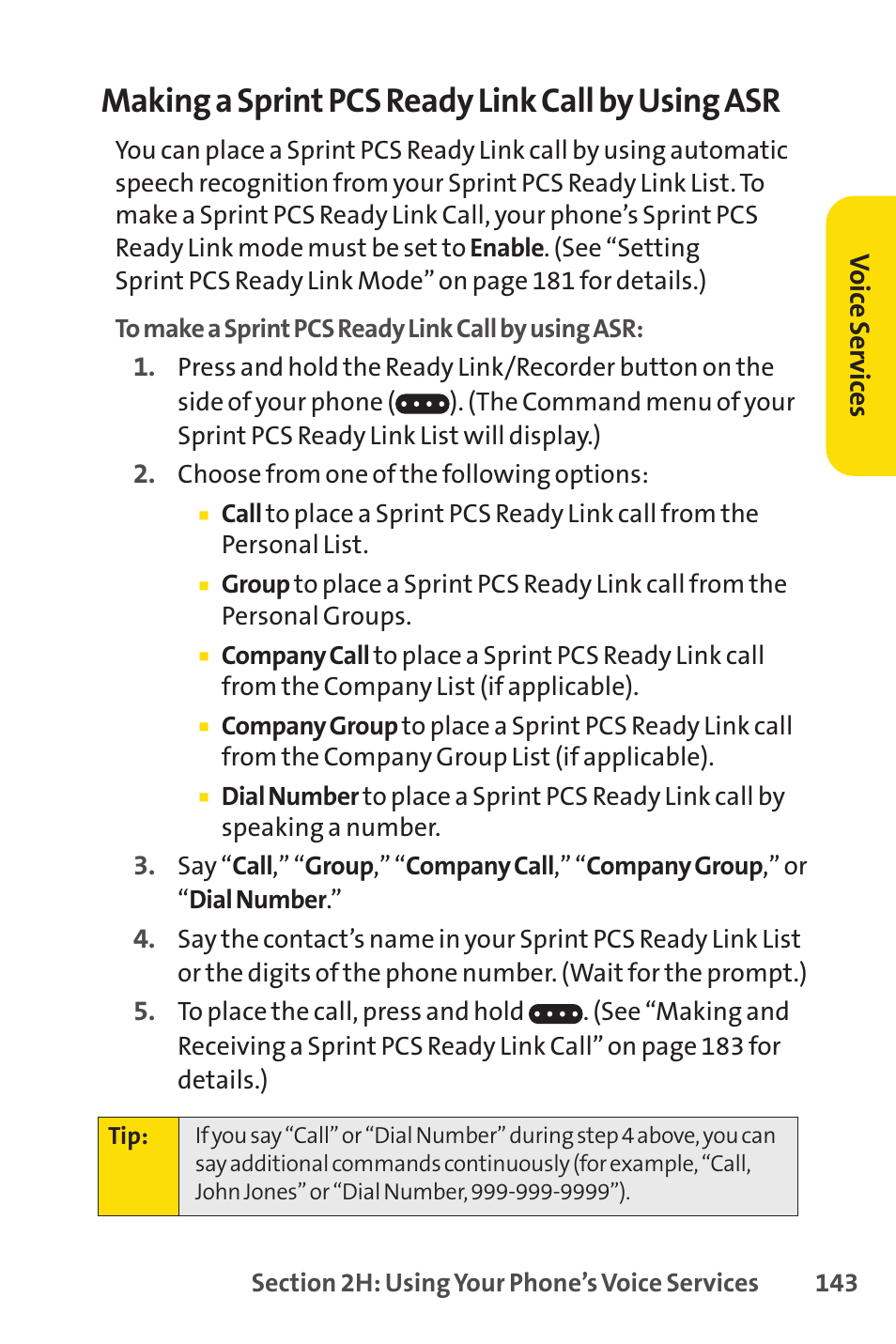 Making a sprint pcs ready link call by using asr | Spirit M1 User Manual | Page 161 / 351