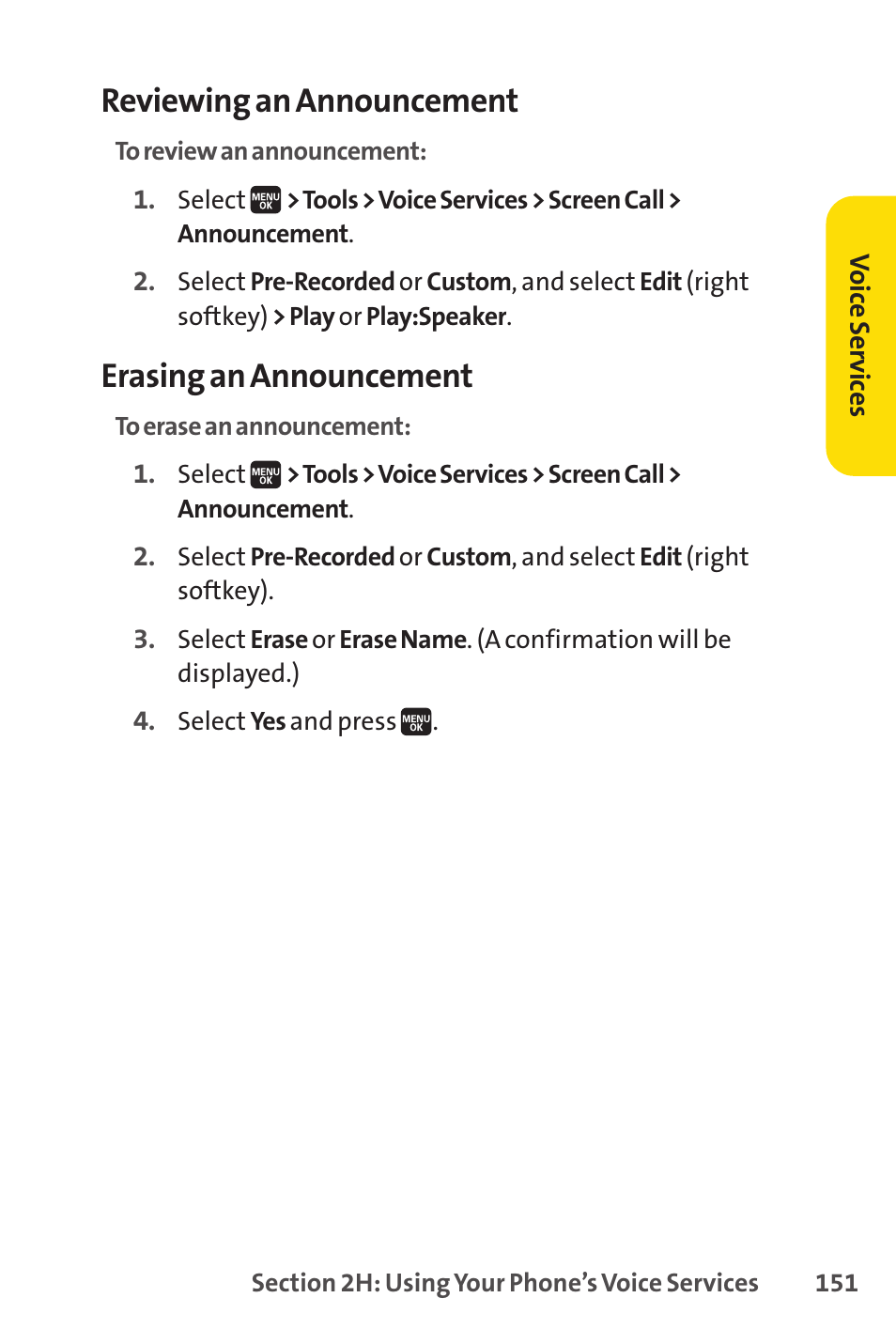 Reviewing an announcement, Erasing an announcement | Spirit M1 User Manual | Page 169 / 351