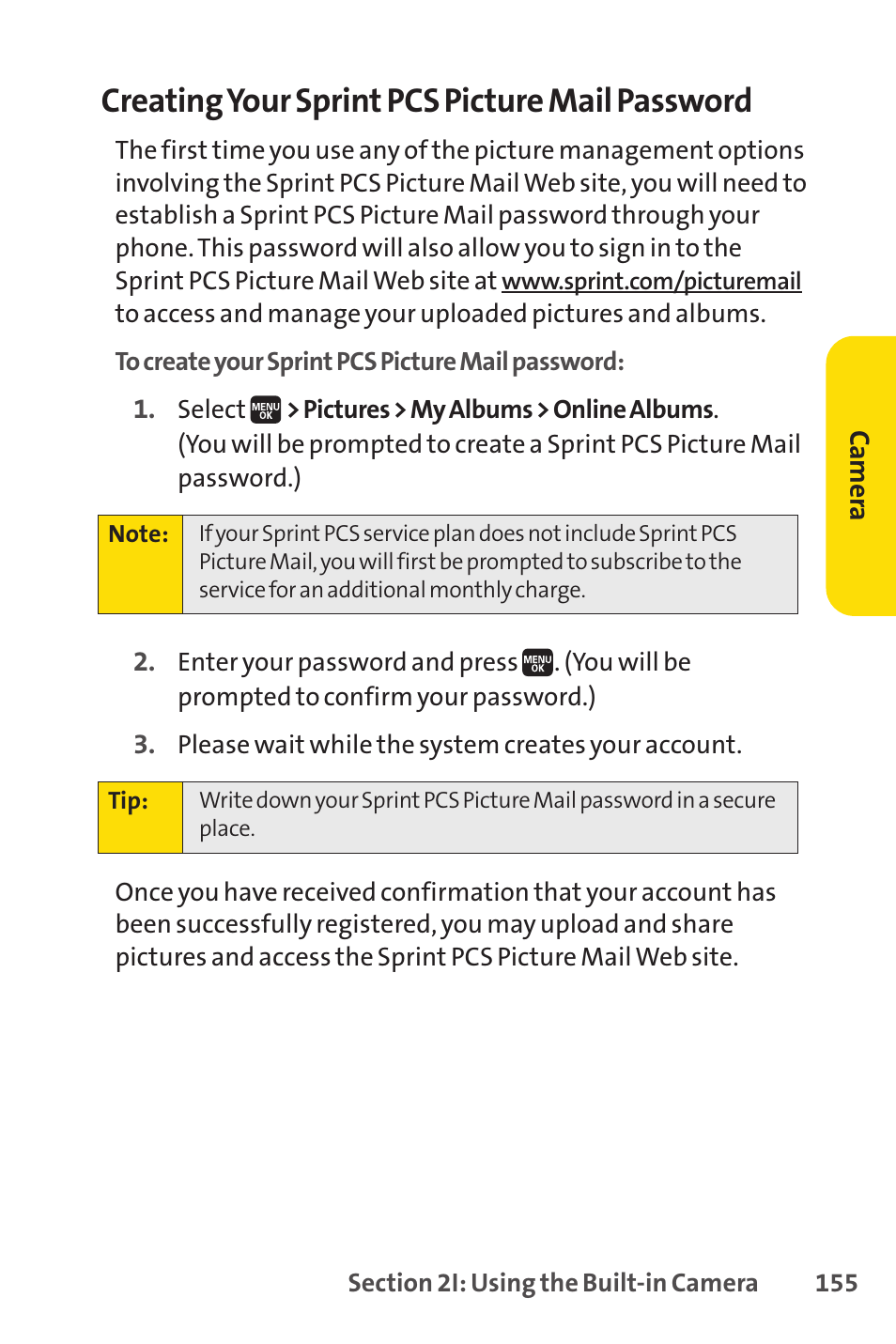 Creating your sprint pcs picture mail password | Spirit M1 User Manual | Page 173 / 351