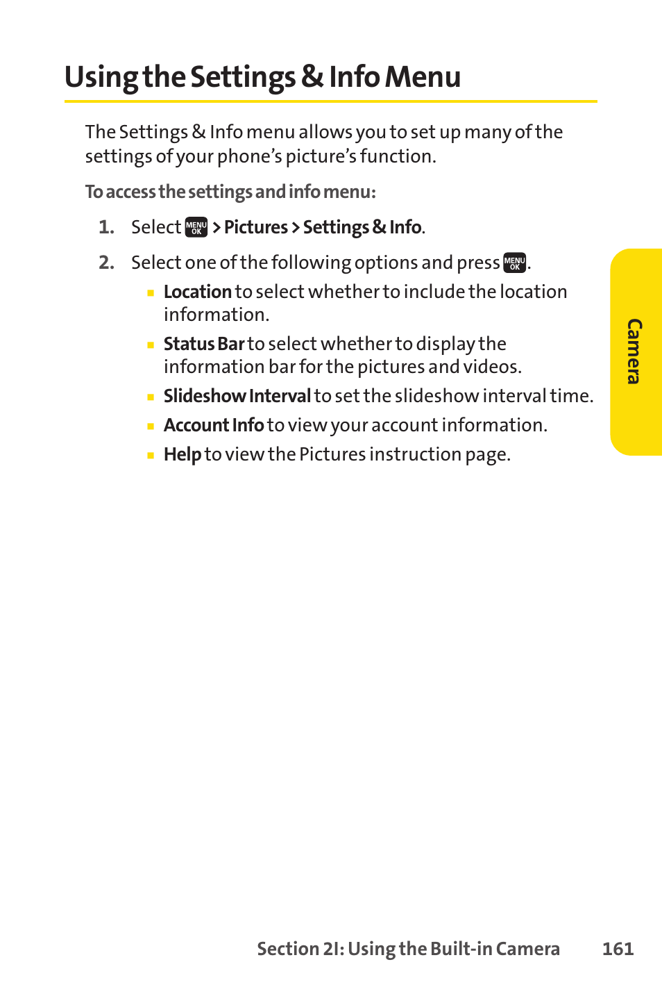 Using the settings & info menu | Spirit M1 User Manual | Page 179 / 351