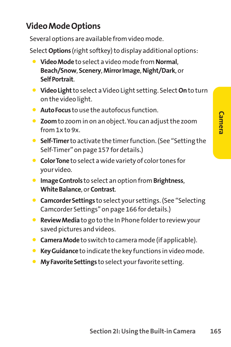 Video mode options, Ca m er a | Spirit M1 User Manual | Page 183 / 351