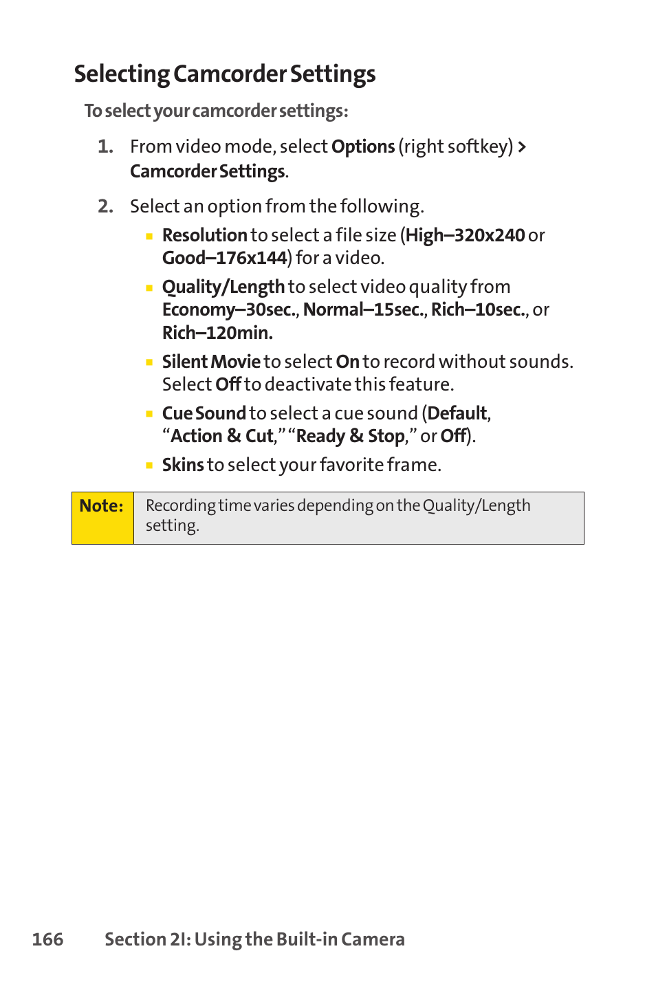 Selecting camcorder settings | Spirit M1 User Manual | Page 184 / 351