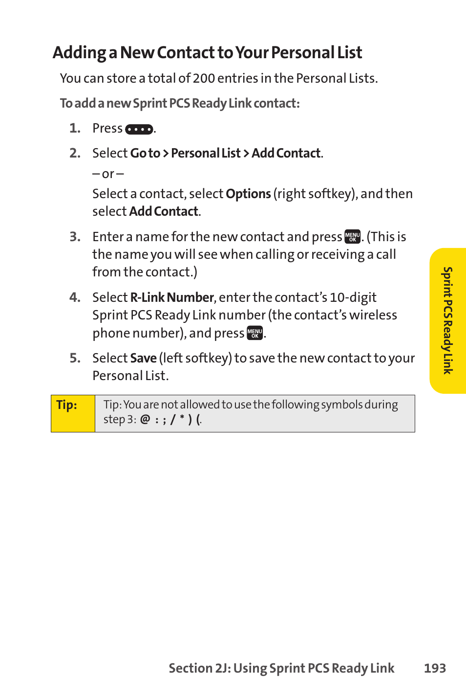 Adding a new contact to your personal list | Spirit M1 User Manual | Page 211 / 351