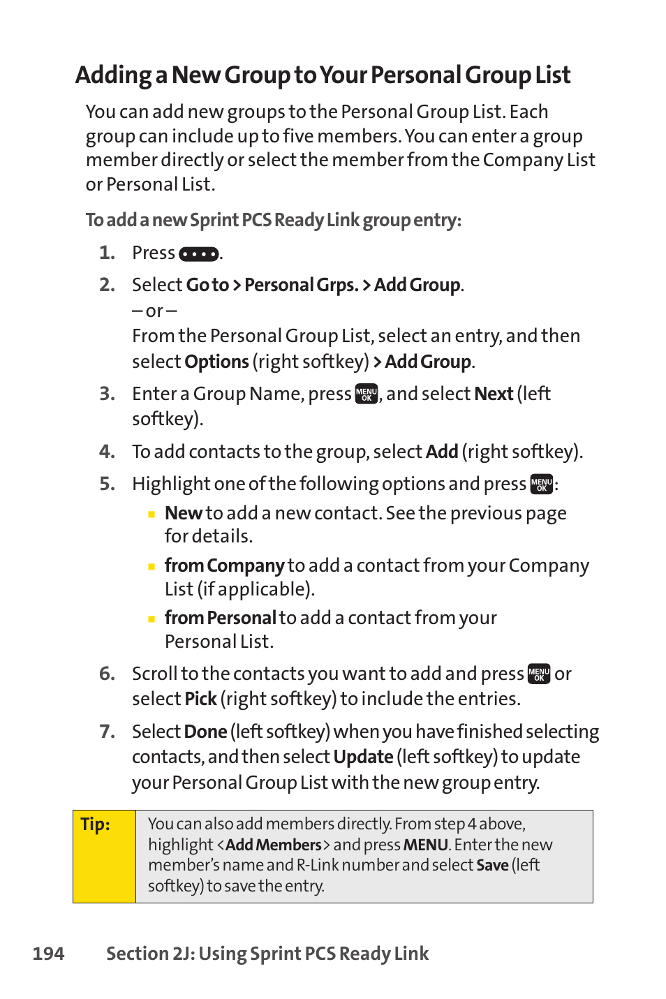 Adding a new group to your personal group list | Spirit M1 User Manual | Page 212 / 351