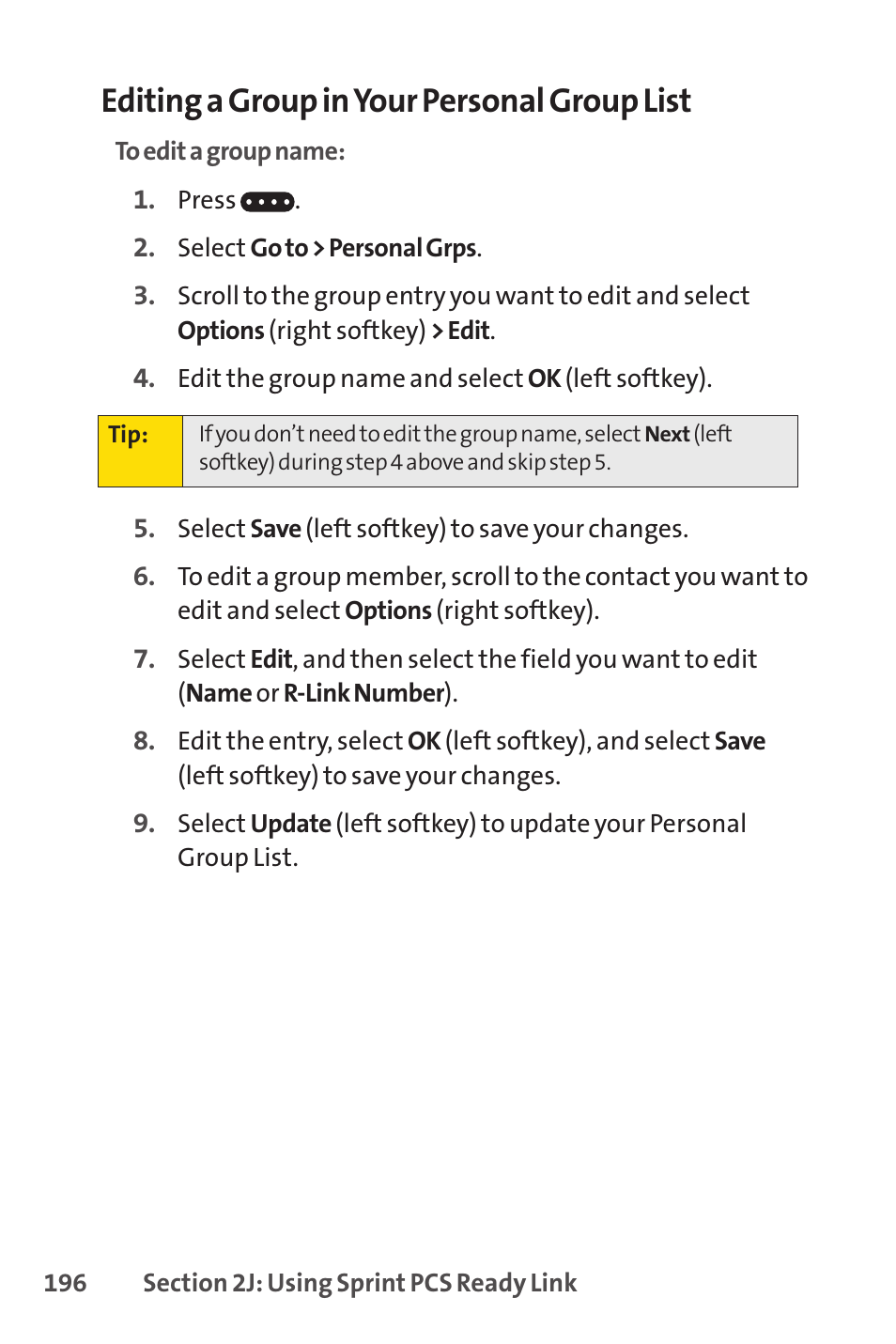 Editing a group in your personal group list | Spirit M1 User Manual | Page 214 / 351