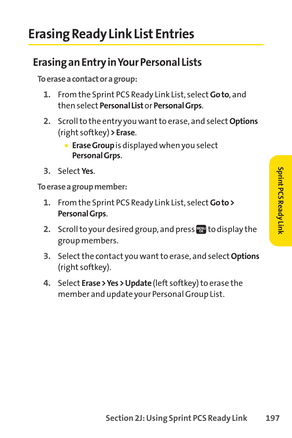 Erasing ready link list entries, Erasing an entry in your personal lists | Spirit M1 User Manual | Page 215 / 351