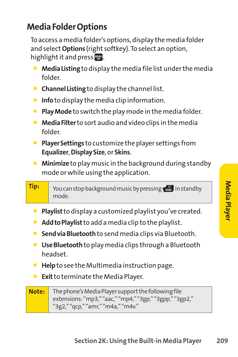 Media folder options, Med ia pla ye r | Spirit M1 User Manual | Page 227 / 351