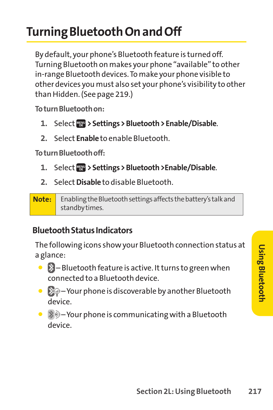 Turning bluetooth on and off | Spirit M1 User Manual | Page 235 / 351