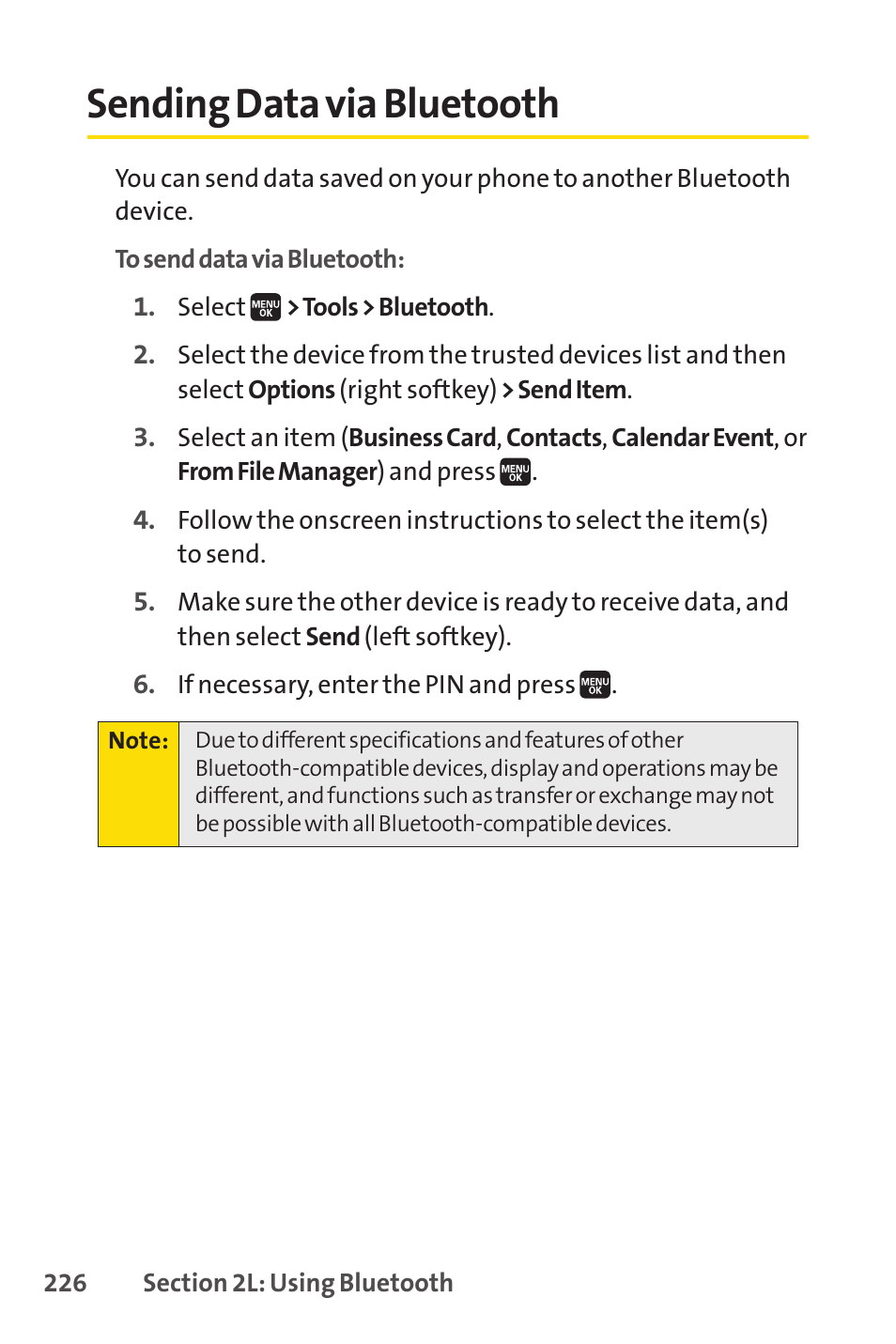 Sending data via bluetooth | Spirit M1 User Manual | Page 244 / 351