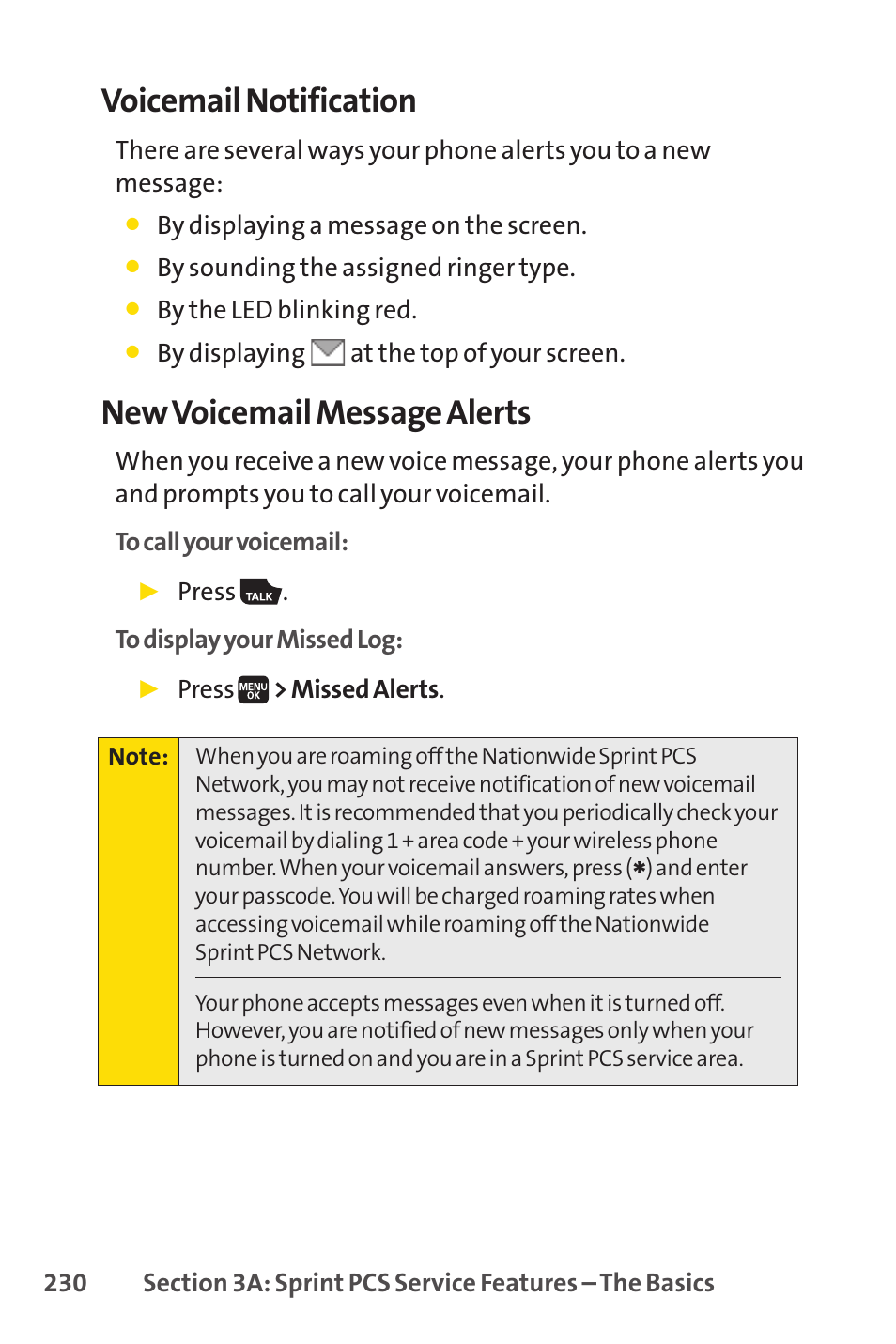 Voicemail notification, New voicemail message alerts | Spirit M1 User Manual | Page 248 / 351