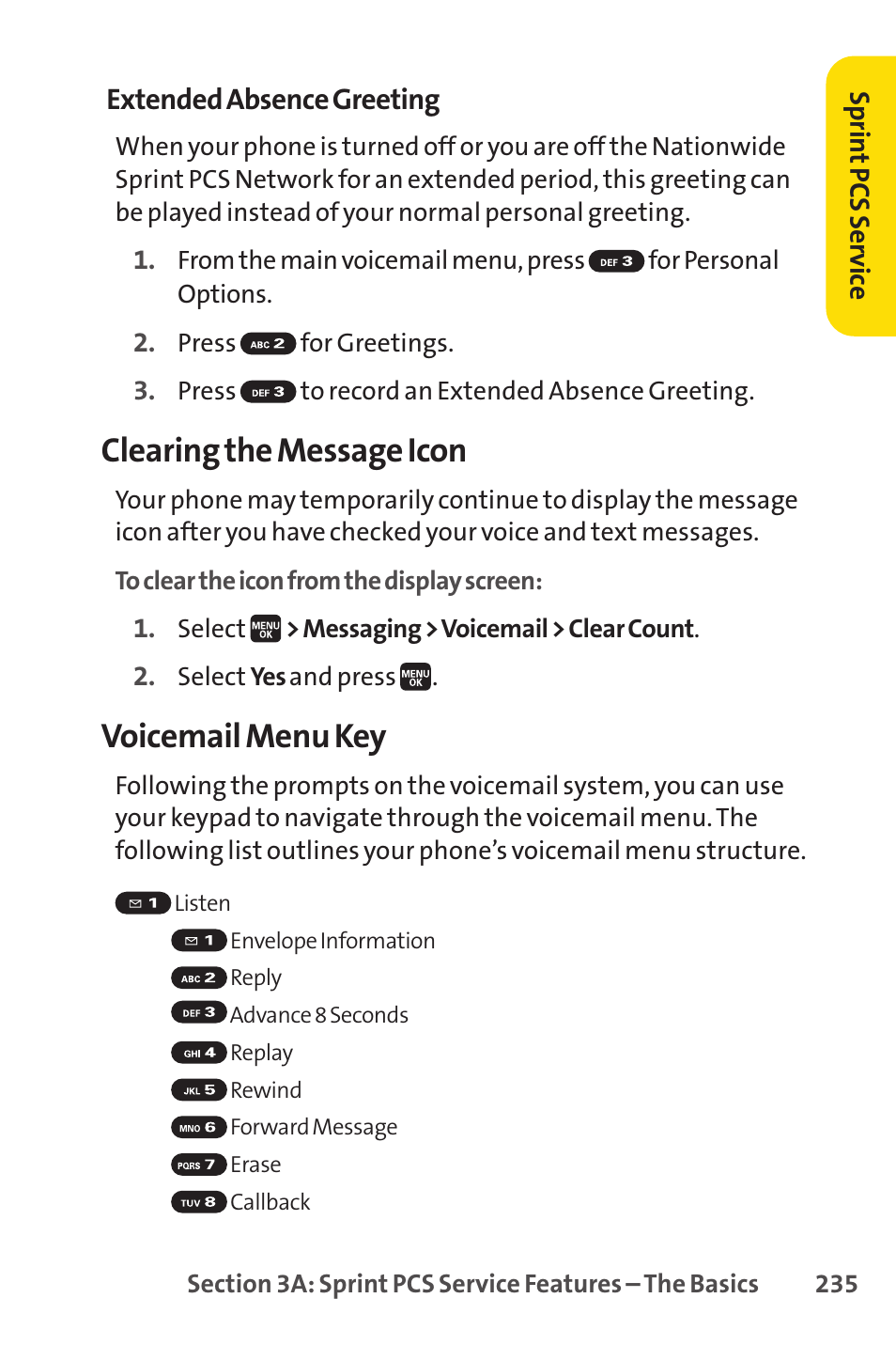 Clearing the message icon, Voicemail menu key | Spirit M1 User Manual | Page 253 / 351