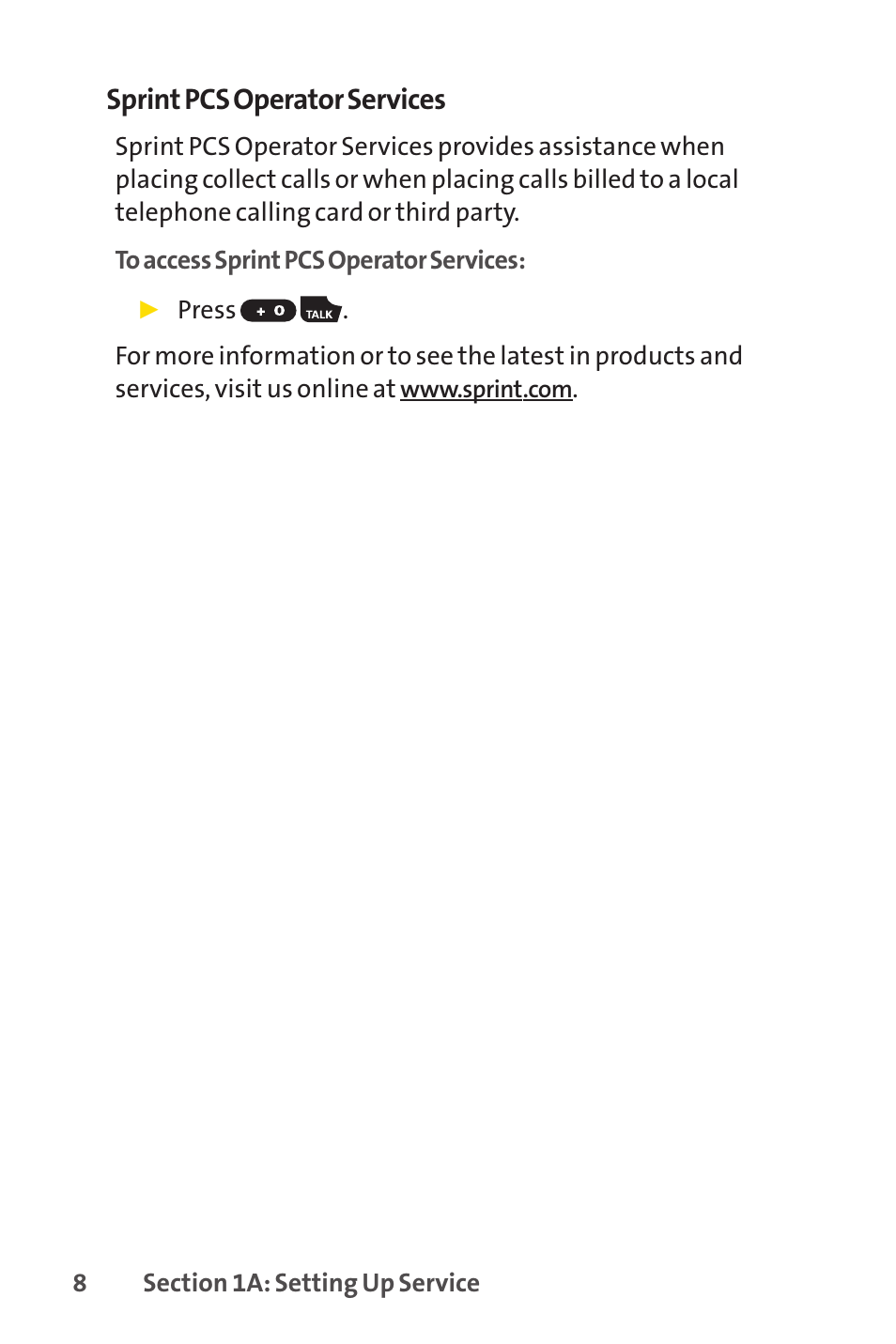 Sprint pcs operator services | Spirit M1 User Manual | Page 26 / 351