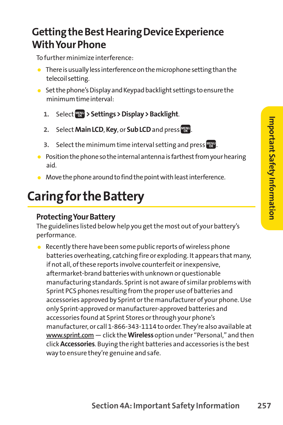 Caring for the battery | Spirit M1 User Manual | Page 275 / 351