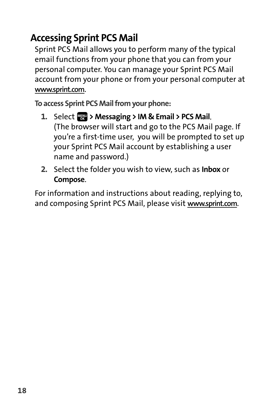 Accessing sprint pcs mail | Spirit M1 User Manual | Page 310 / 351