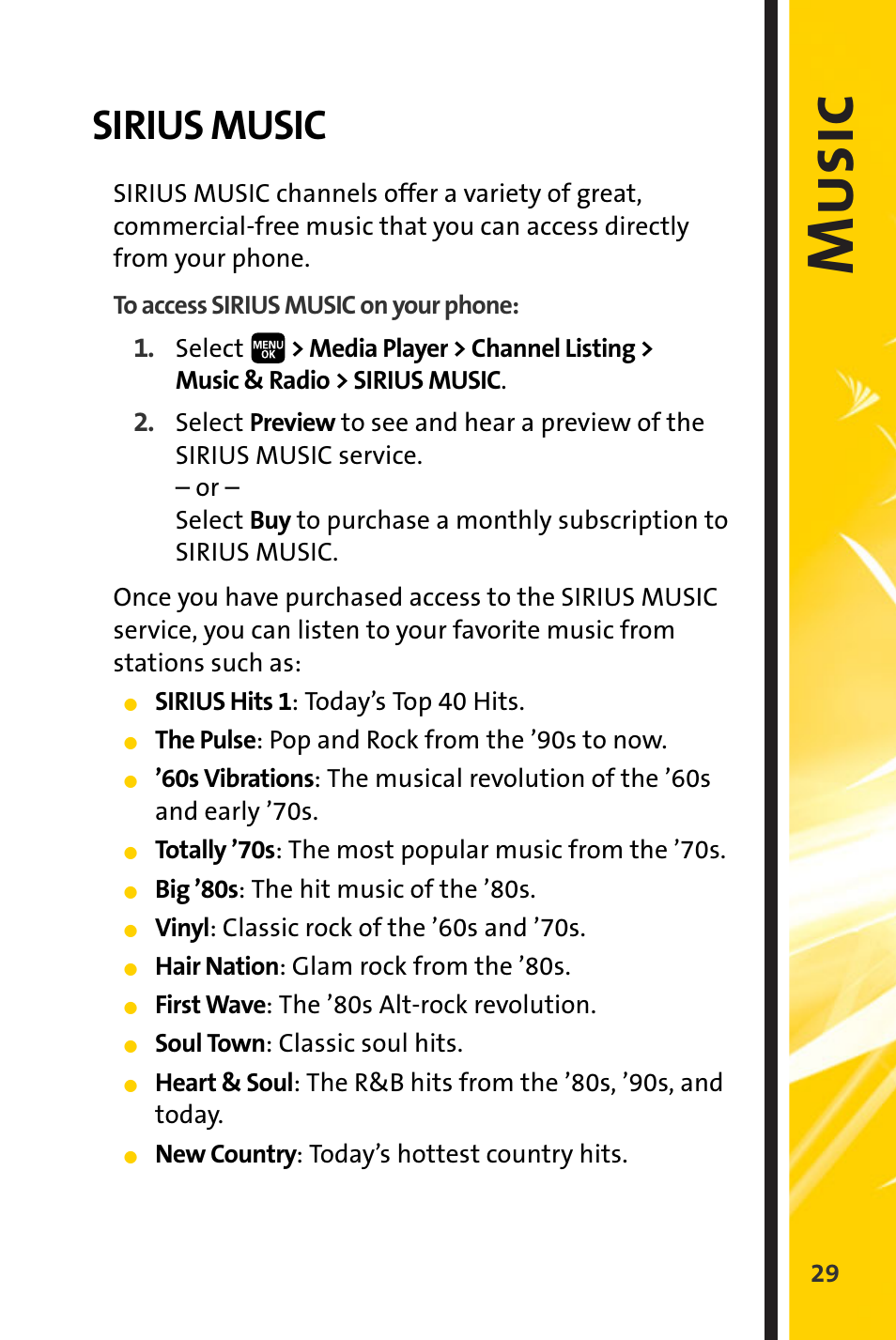 Sirius music, Music | Spirit M1 User Manual | Page 321 / 351