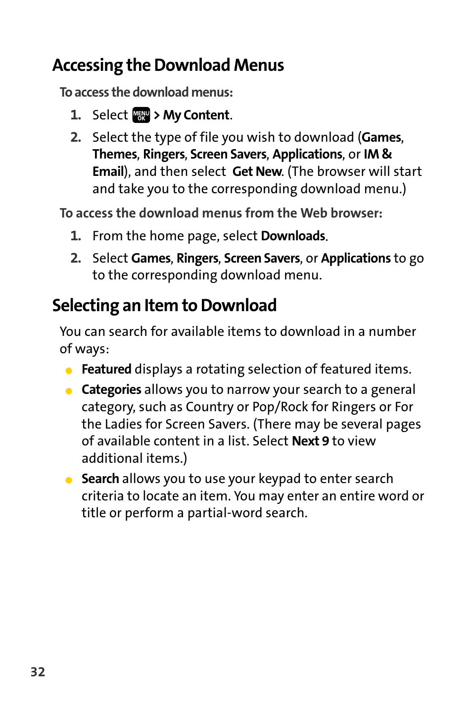 Accessing the download menus, Selecting an item to download | Spirit M1 User Manual | Page 324 / 351