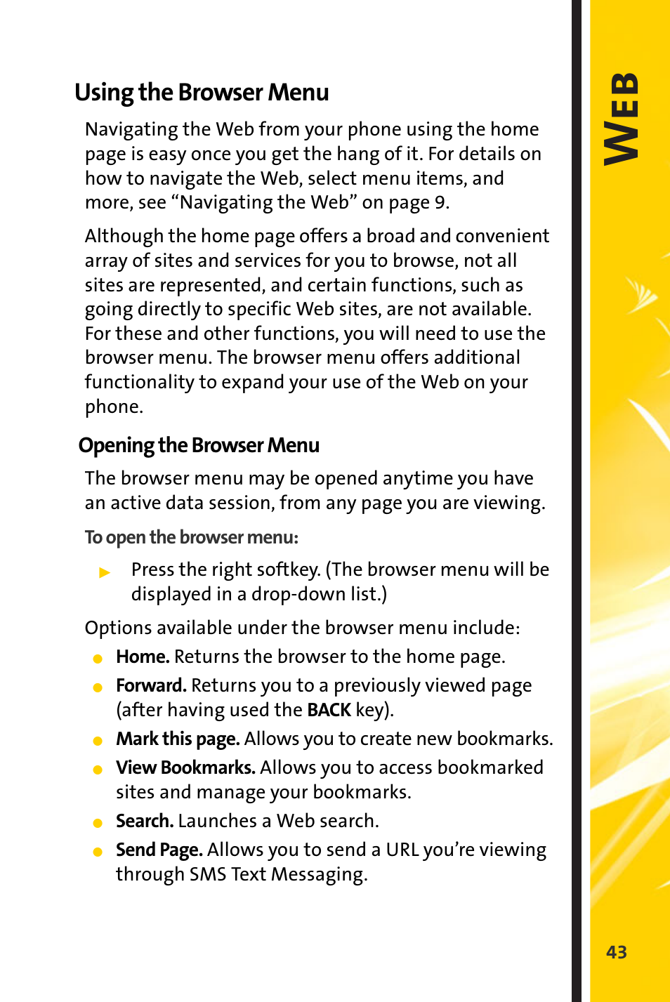 Using the browser menu, We b | Spirit M1 User Manual | Page 335 / 351