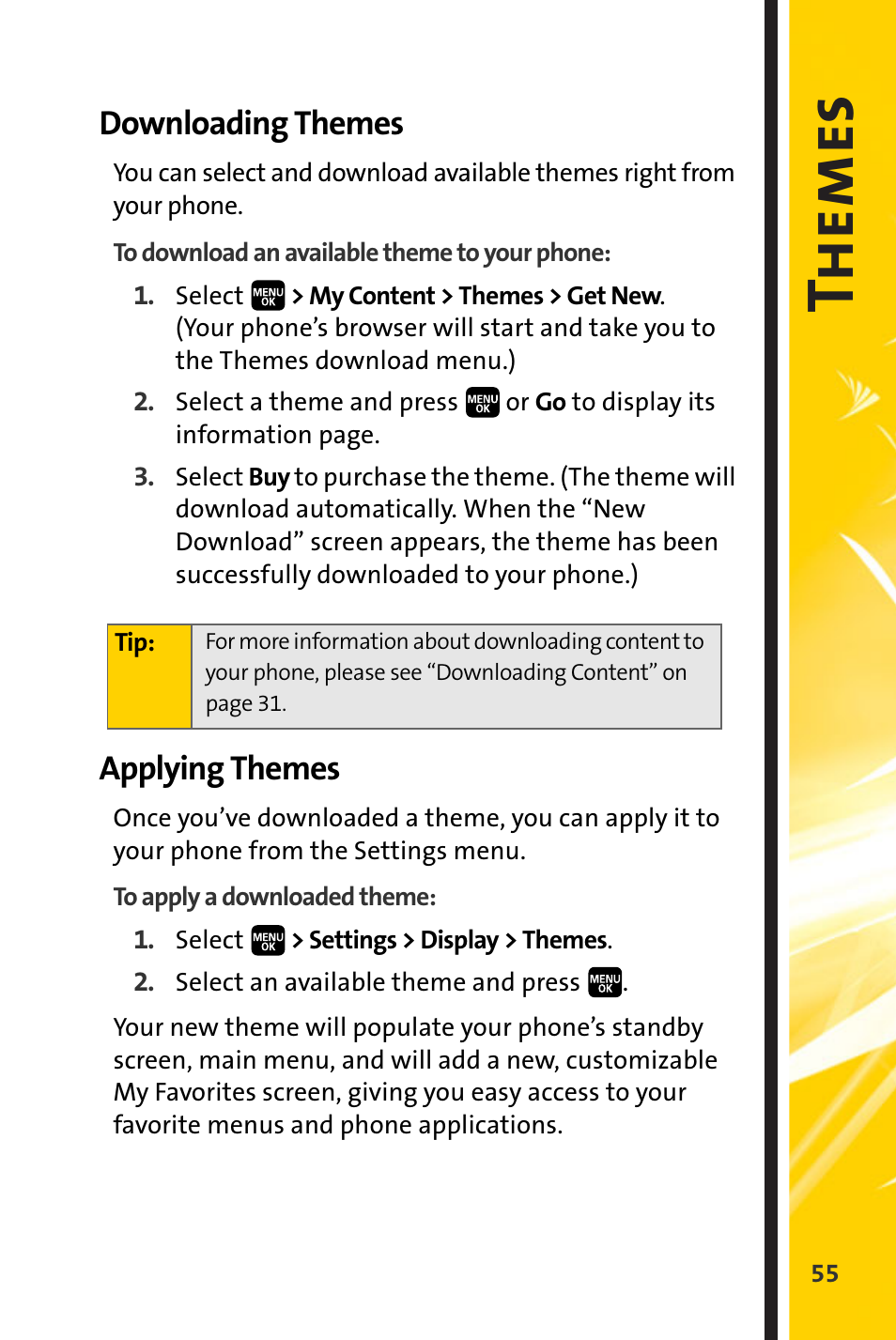 Downloading themes, Applying themes, Downloading themes applying themes | Th emes | Spirit M1 User Manual | Page 347 / 351