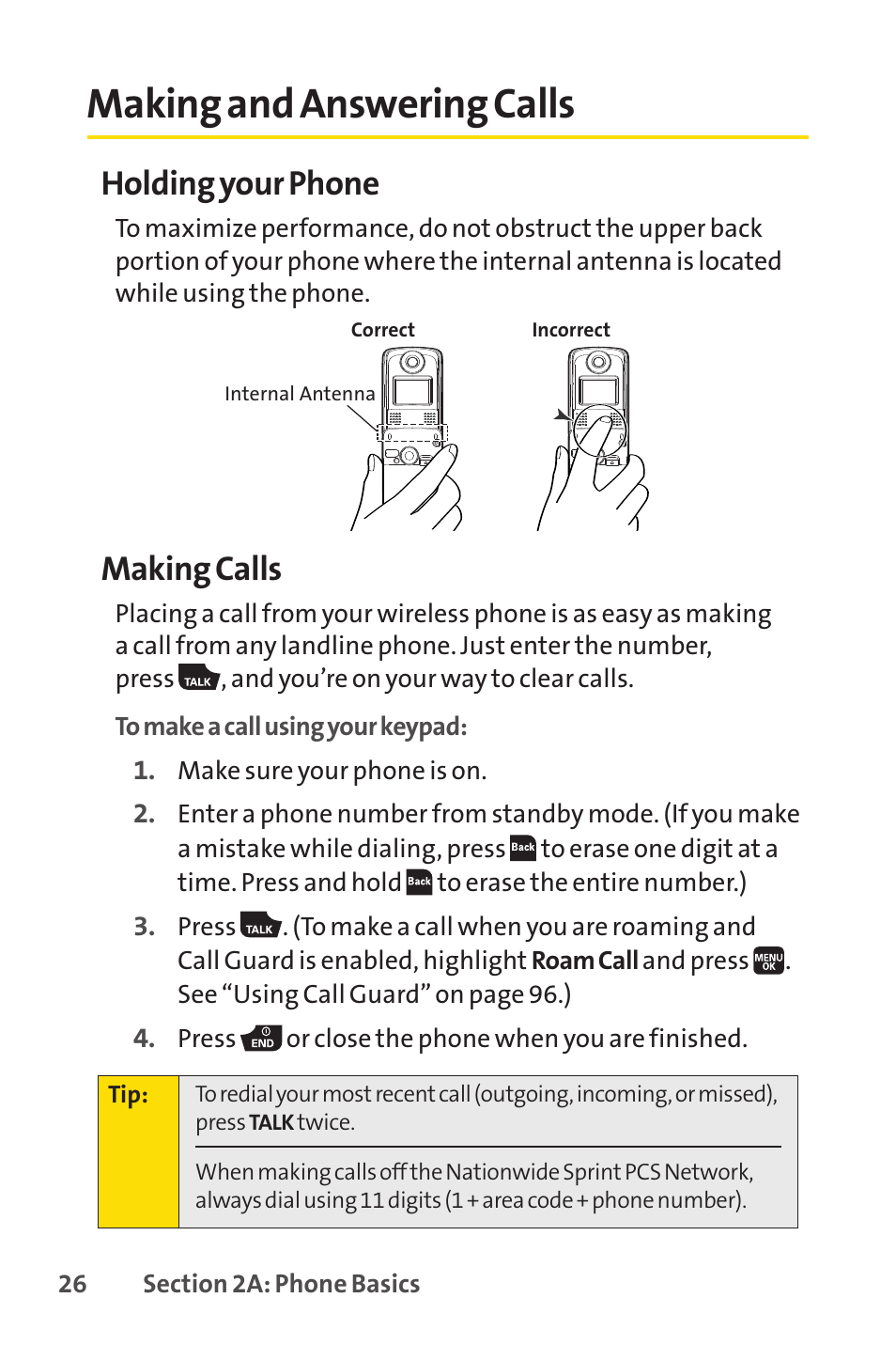 Making and answering calls, Holding your phone, Making calls | Spirit M1 User Manual | Page 44 / 351