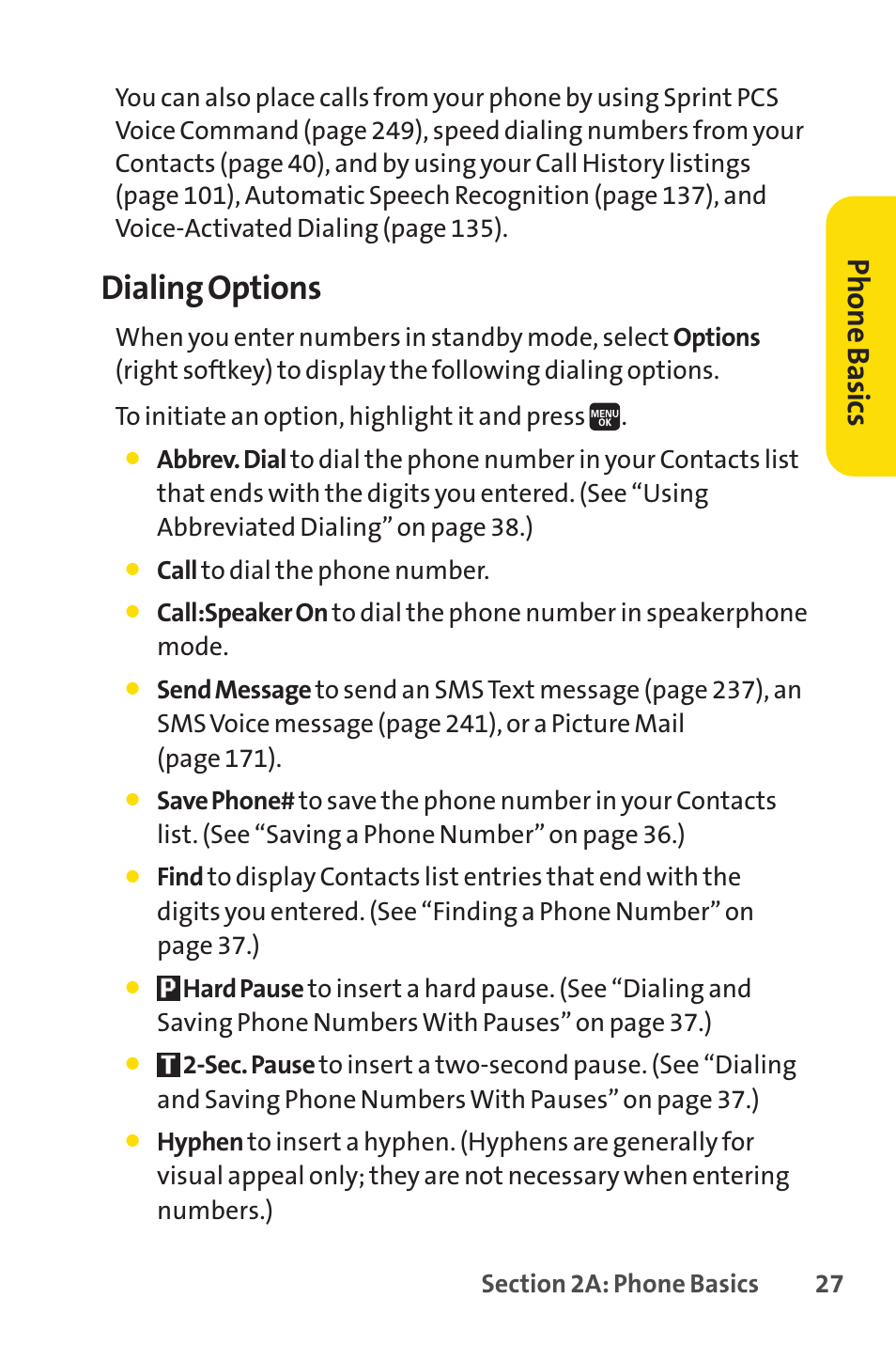 Dialing options, Ph on e b as ics | Spirit M1 User Manual | Page 45 / 351