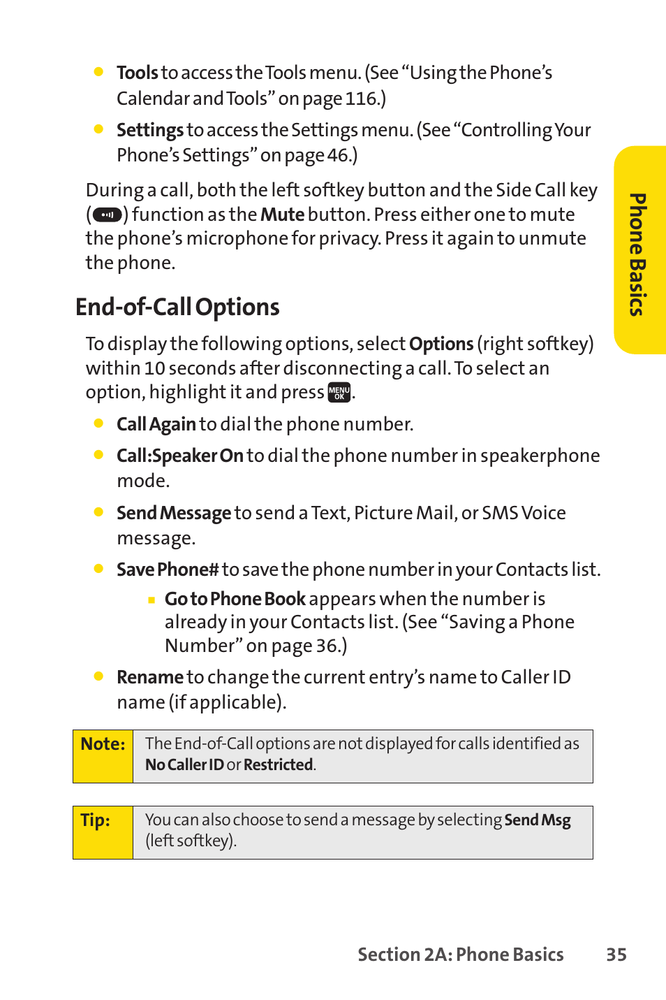 End-of-call options, Ph on e b as ics | Spirit M1 User Manual | Page 53 / 351