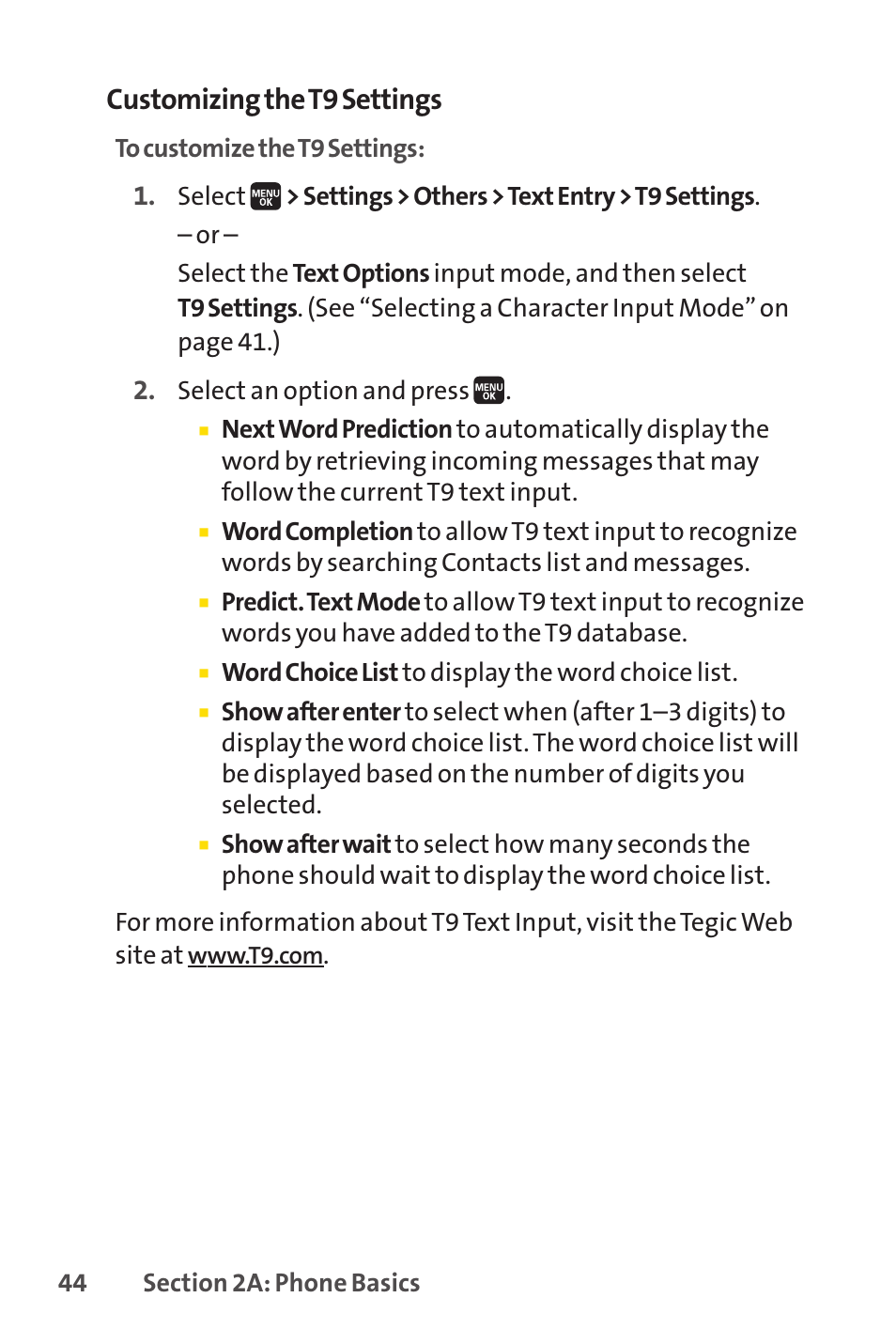 Customizing the t9 settings | Spirit M1 User Manual | Page 62 / 351