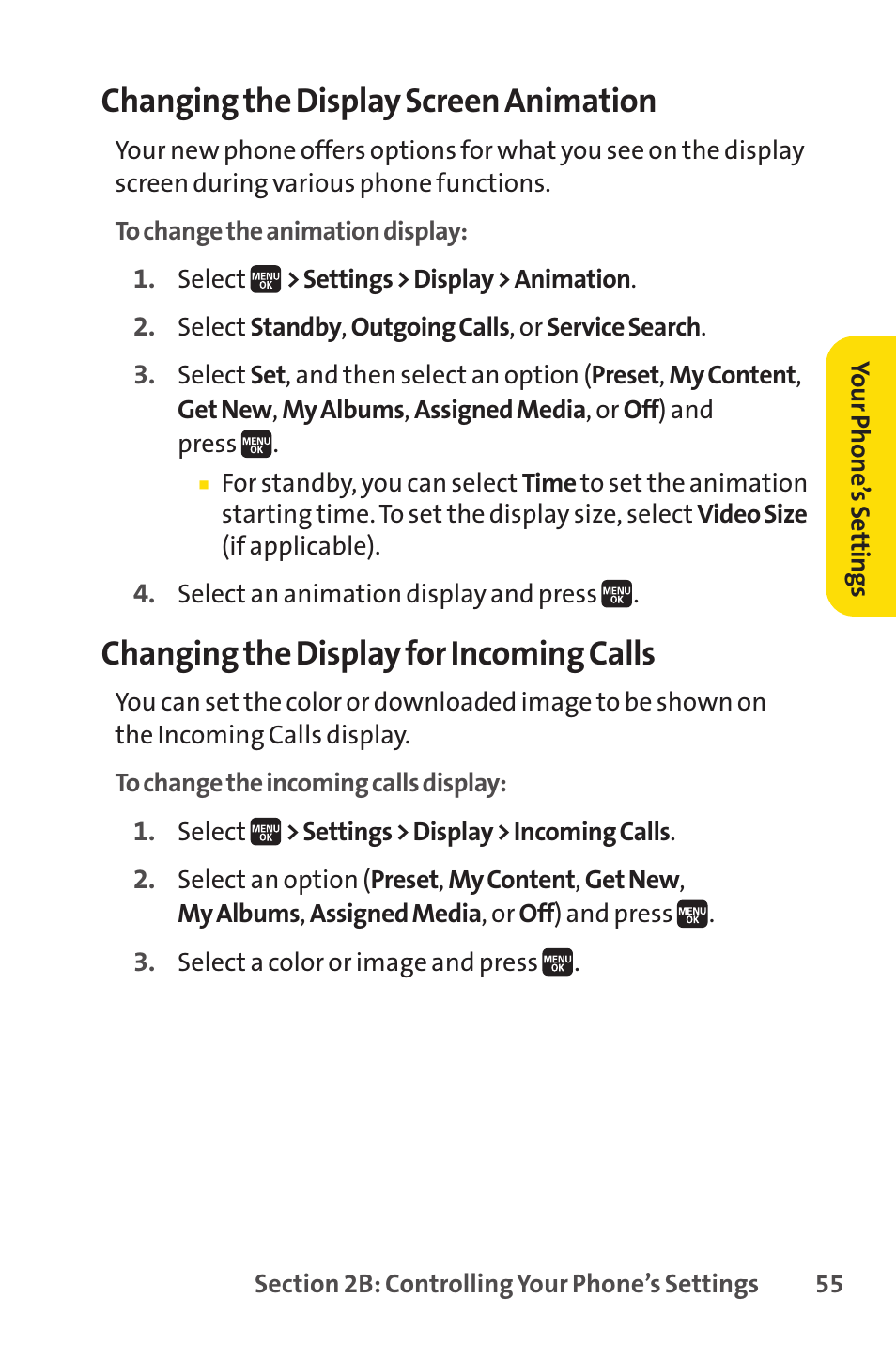 Changing the display screen animation, Changing the display for incoming calls | Spirit M1 User Manual | Page 73 / 351