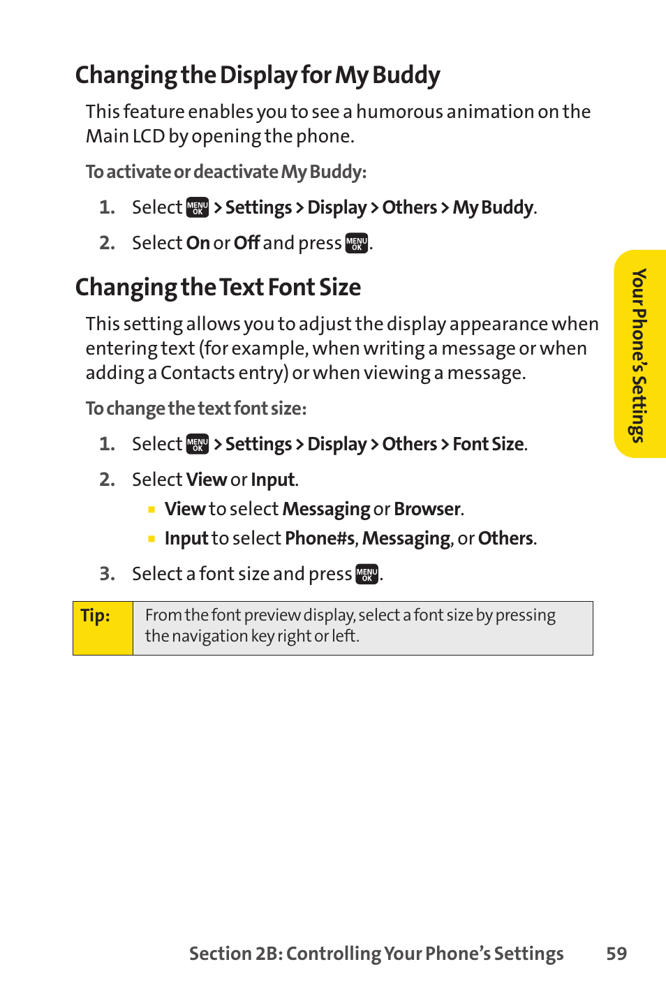 Changing the display for my buddy, Changing the text font size | Spirit M1 User Manual | Page 77 / 351