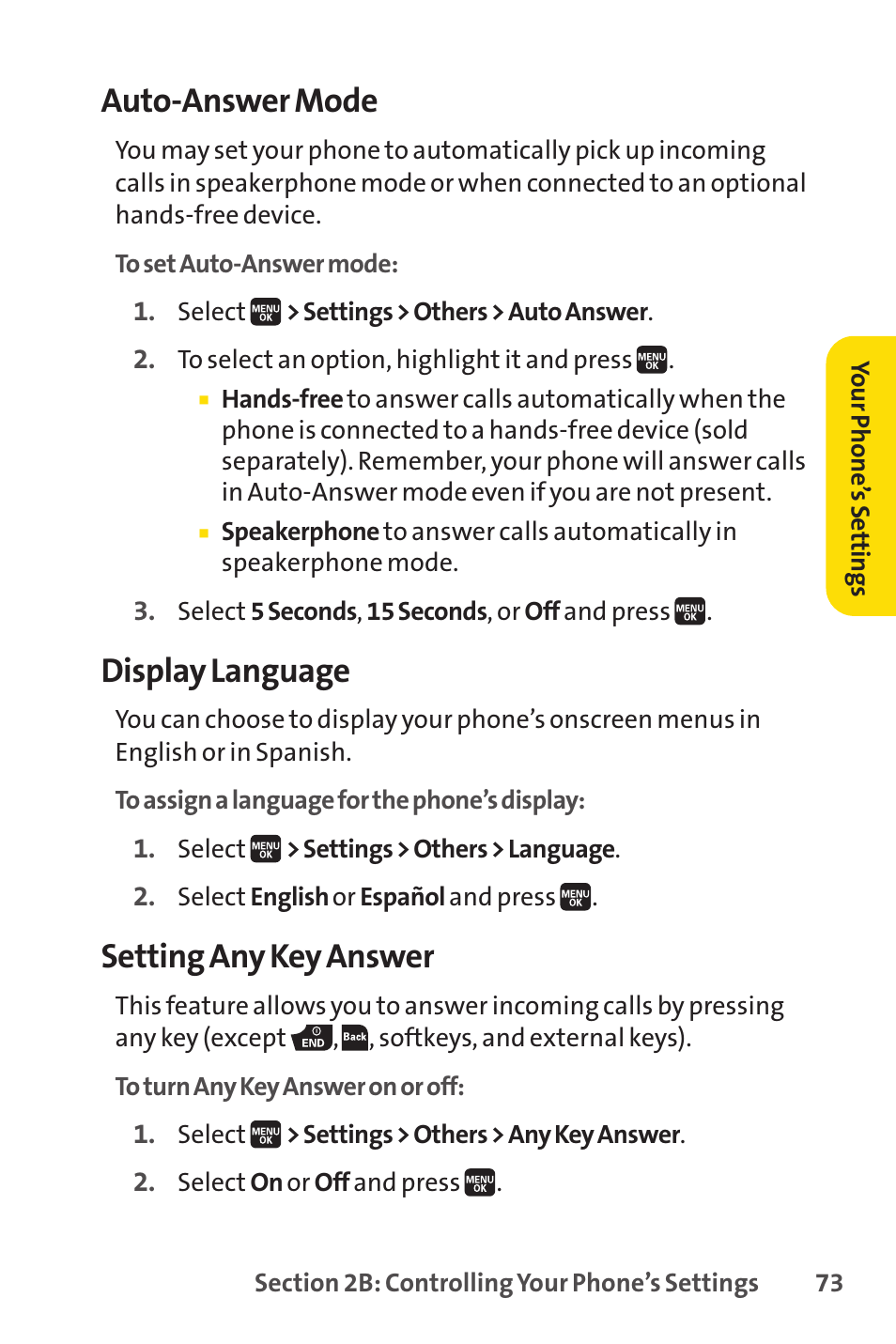 Auto-answer mode, Display language, Setting any key answer | Spirit M1 User Manual | Page 91 / 351