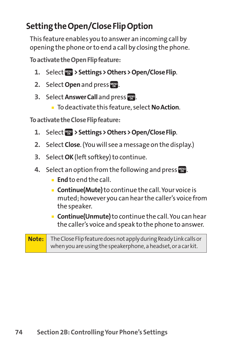 Setting the open/close flip option | Spirit M1 User Manual | Page 92 / 351