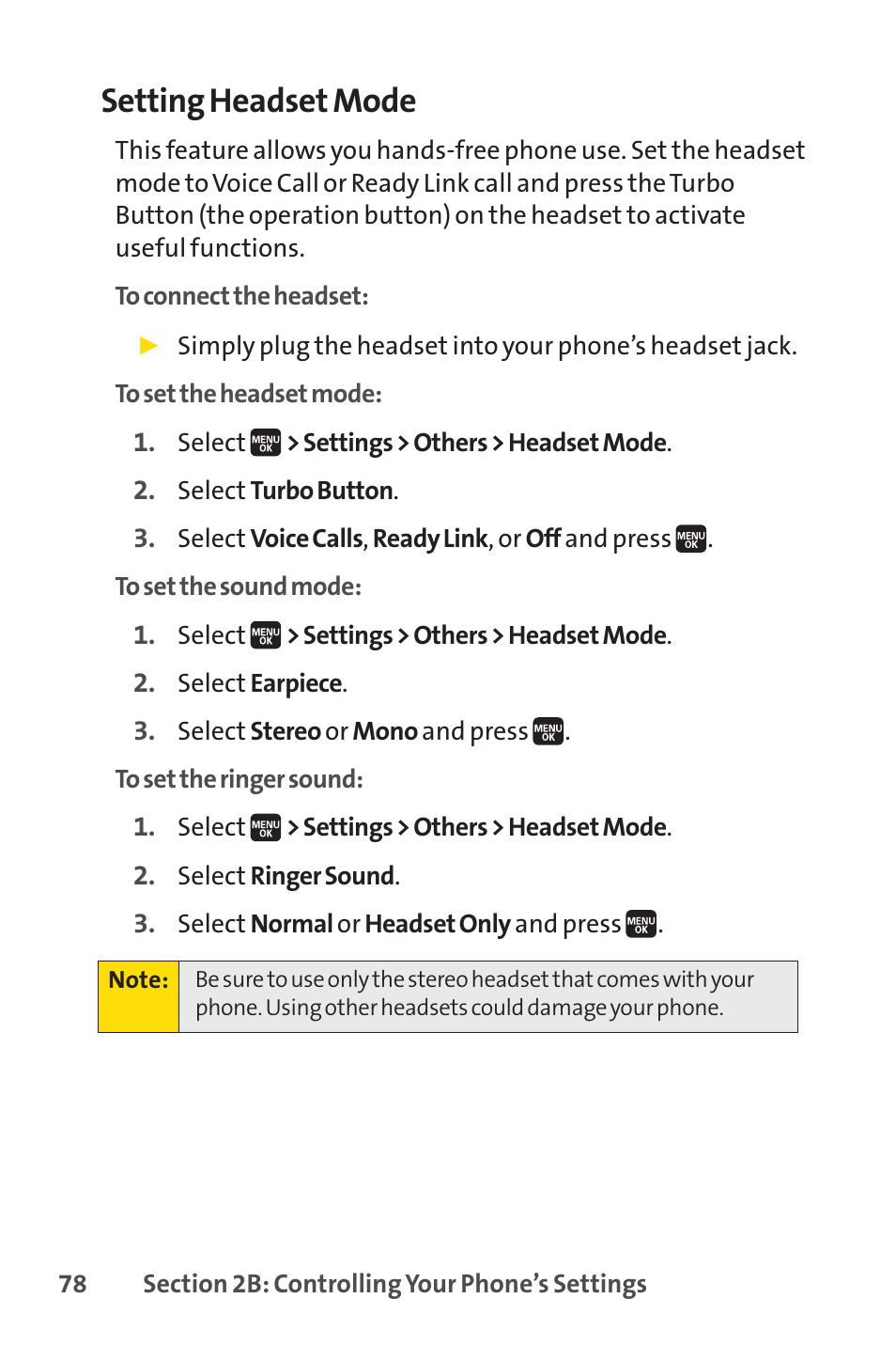 Setting headset mode | Spirit M1 User Manual | Page 96 / 351