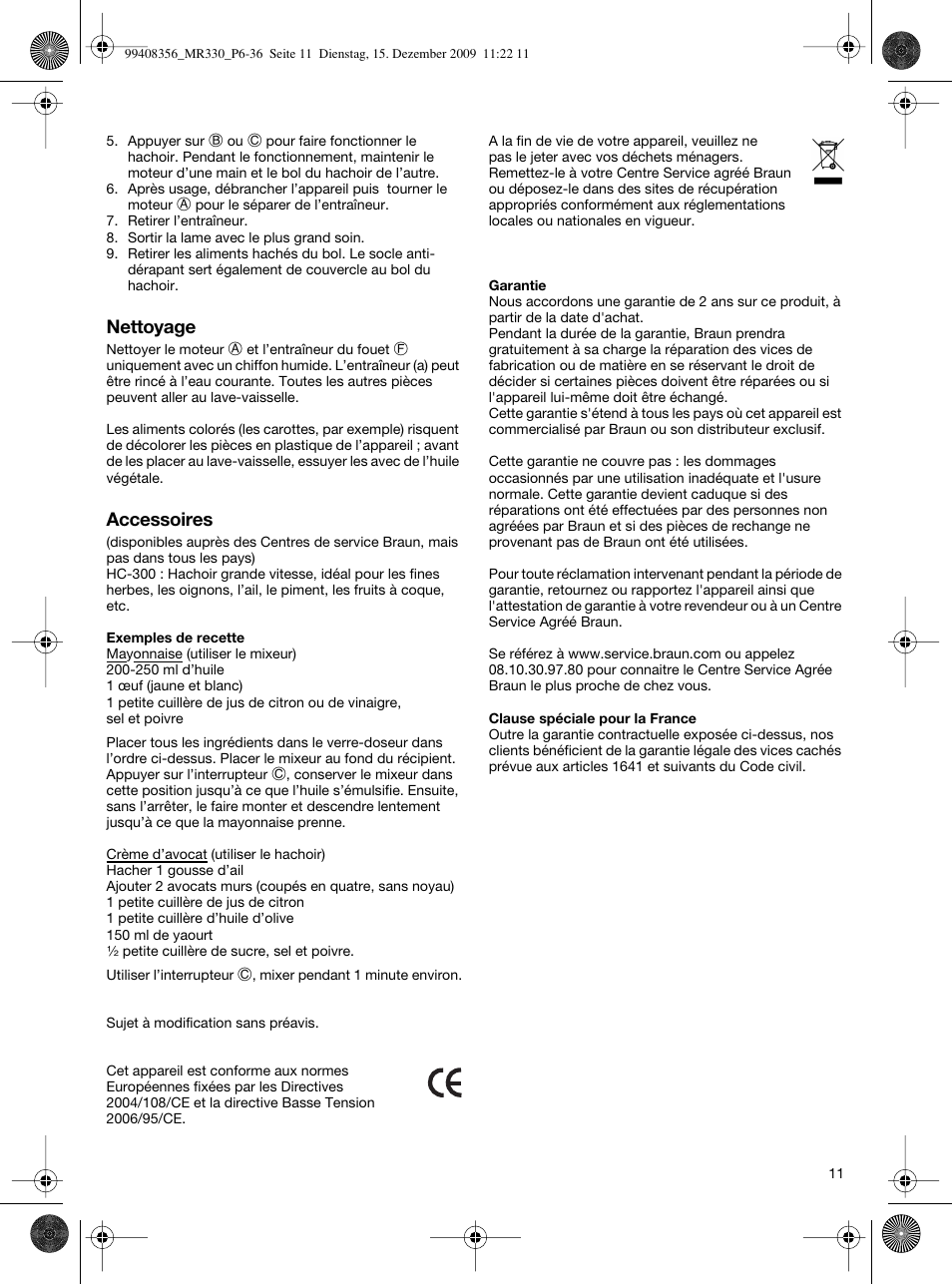 Braun MR330 Sauce User Manual | Page 10 / 35