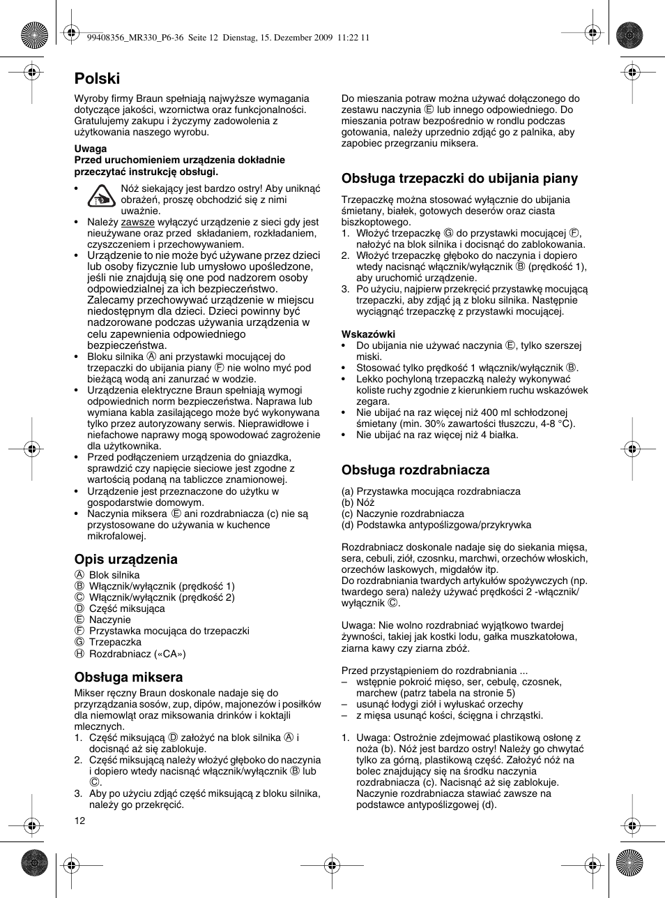 Polski | Braun MR330 Sauce User Manual | Page 11 / 35