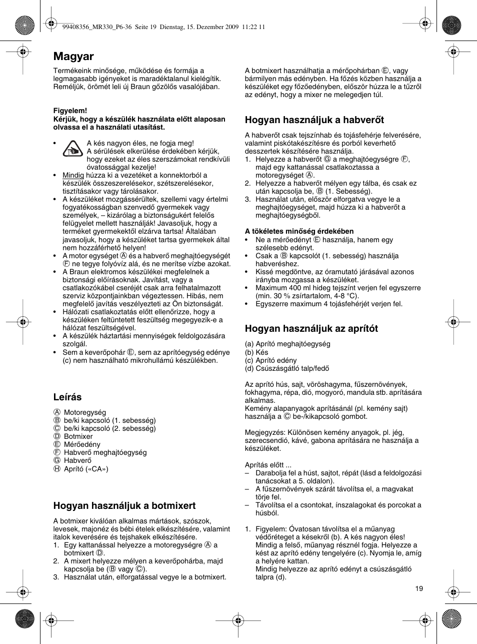 Magyar | Braun MR330 Sauce User Manual | Page 18 / 35