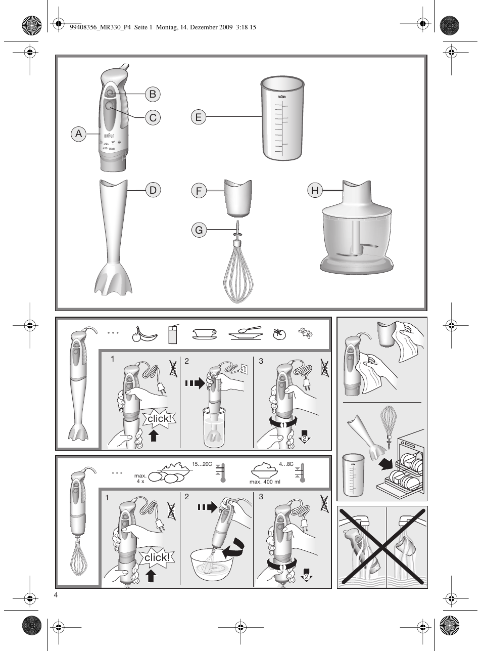 Ba c, De g f h, Click | Braun MR330 Sauce User Manual | Page 3 / 35