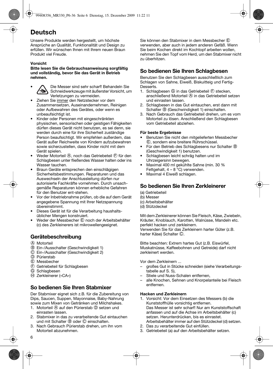 Deutsch | Braun MR330 Sauce User Manual | Page 5 / 35