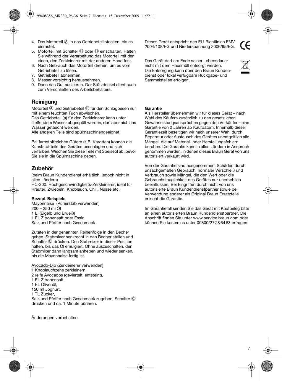 Braun MR330 Sauce User Manual | Page 6 / 35