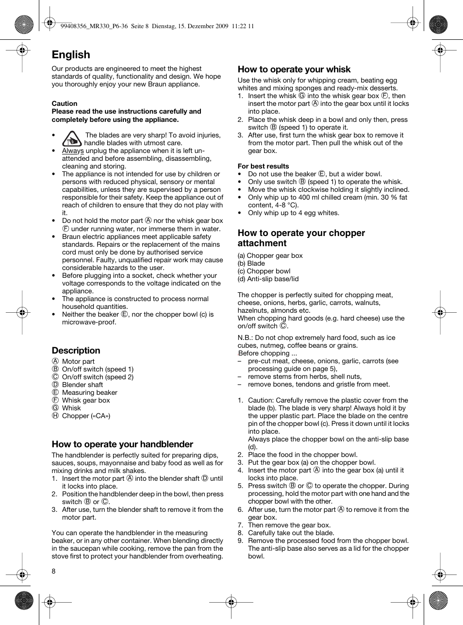 English | Braun MR330 Sauce User Manual | Page 7 / 35