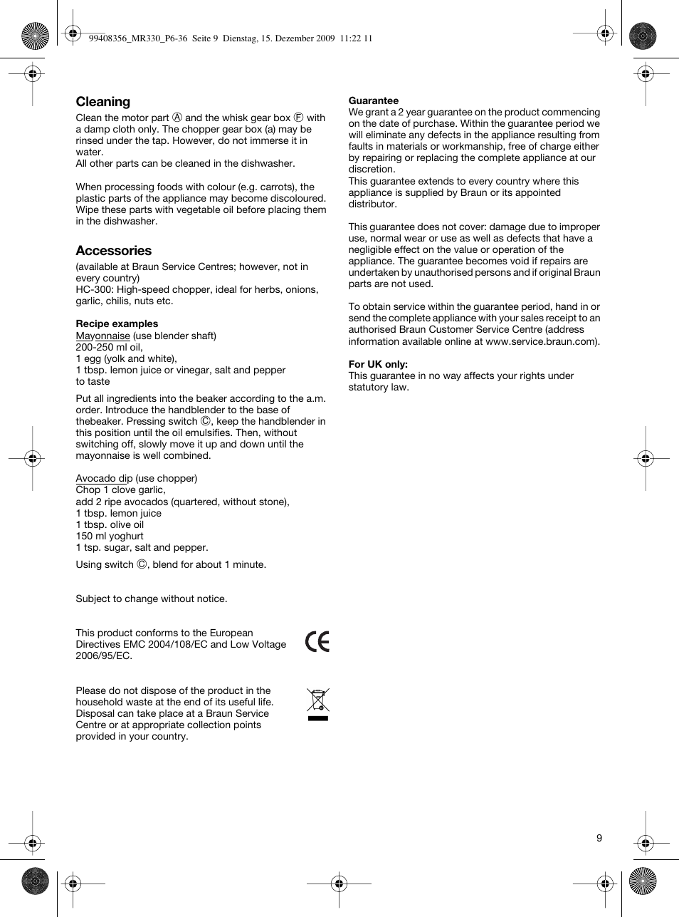 Braun MR330 Sauce User Manual | Page 8 / 35