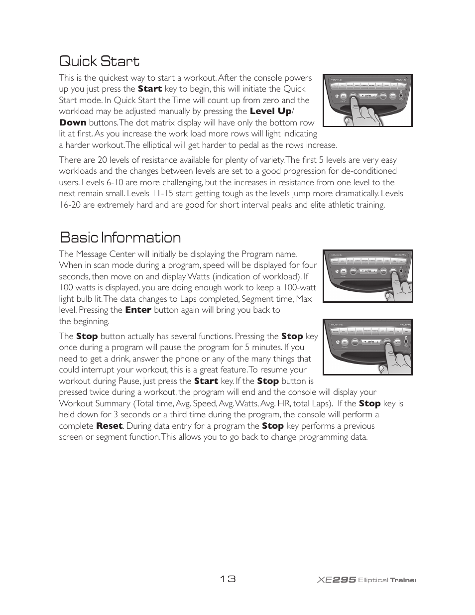 Quick start, Basic information | Spirit XE295 User Manual | Page 17 / 30