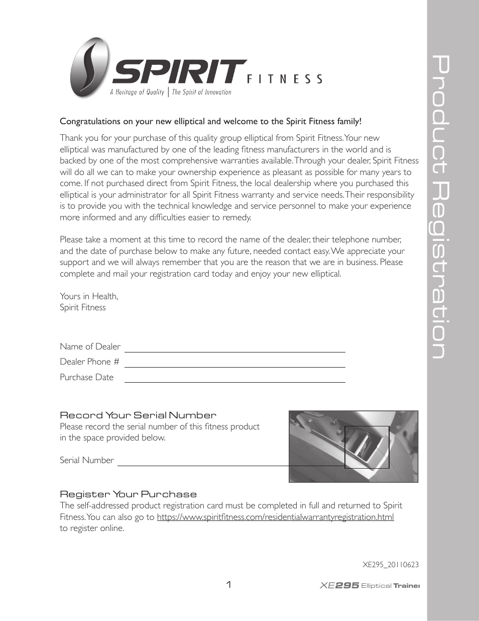 Pr oduct r egistr ation | Spirit XE295 User Manual | Page 5 / 30