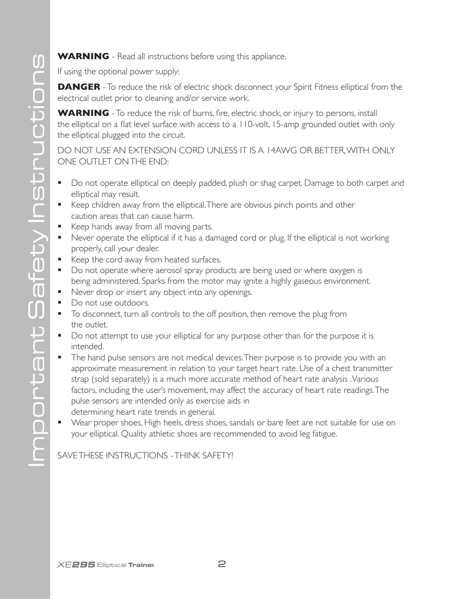 Important saf et y instructions | Spirit XE295 User Manual | Page 6 / 30