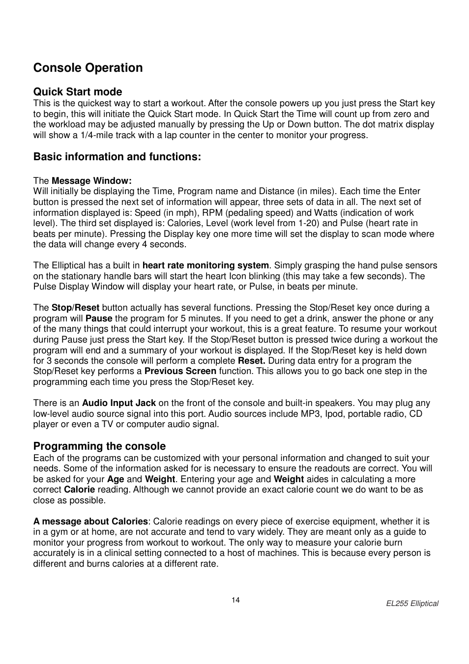 Console operation | Spirit EL255 User Manual | Page 15 / 20