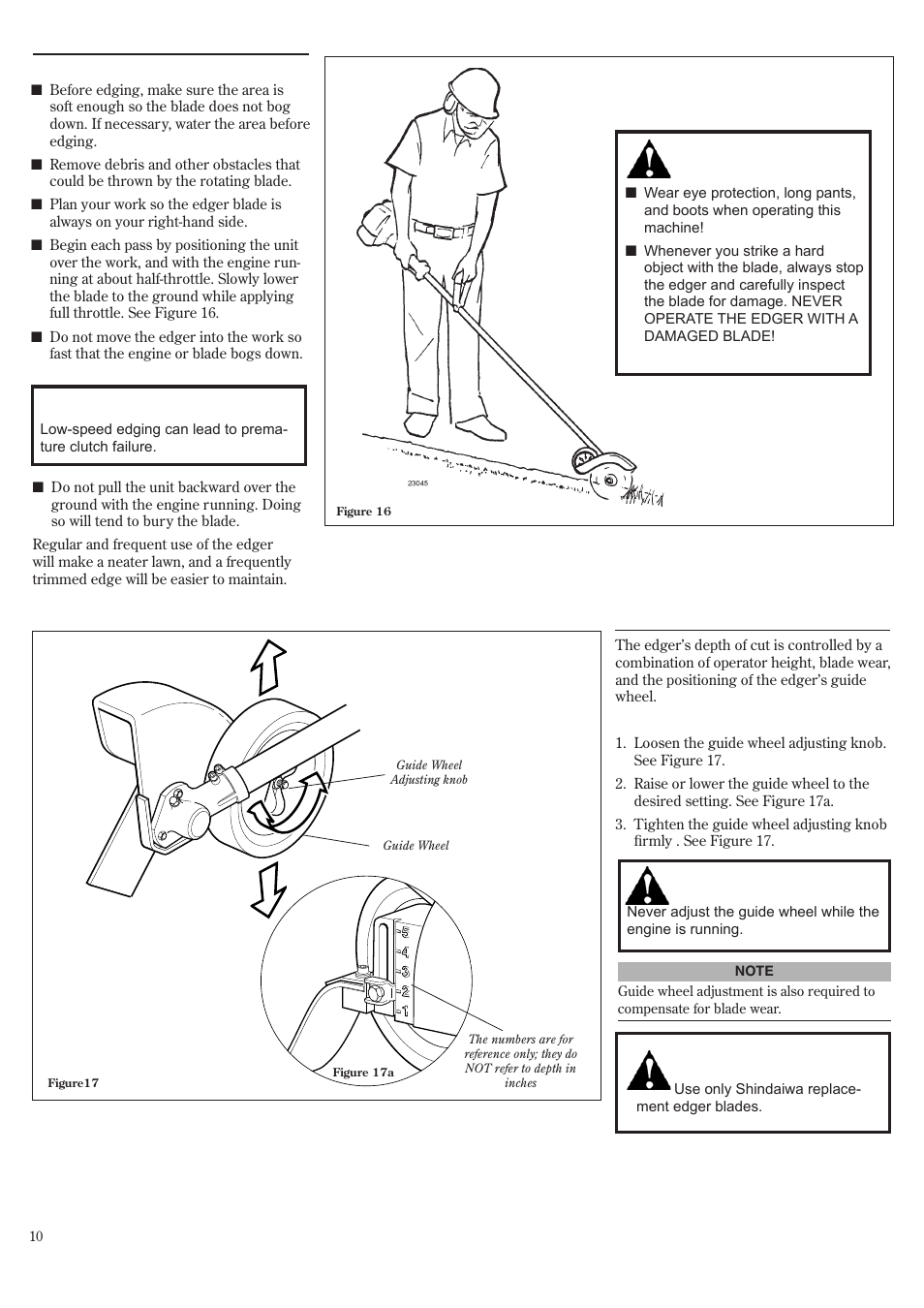 Using a hand-held edger, Adjusting the cutting depth | Shindaiwa 81532 User Manual | Page 10 / 36