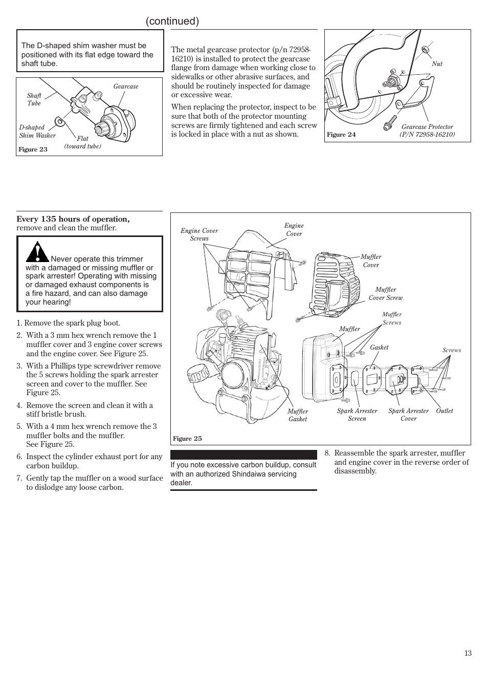 Hour maintenance (continued) 135-hour maintenance | Shindaiwa 81532 User Manual | Page 13 / 36