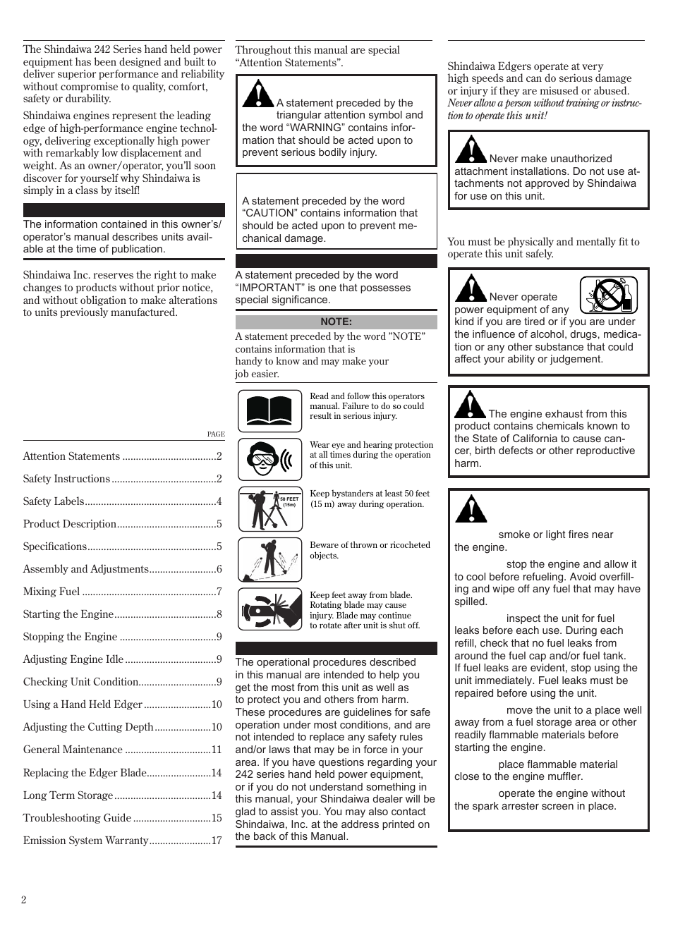 Shindaiwa 81532 User Manual | Page 2 / 36