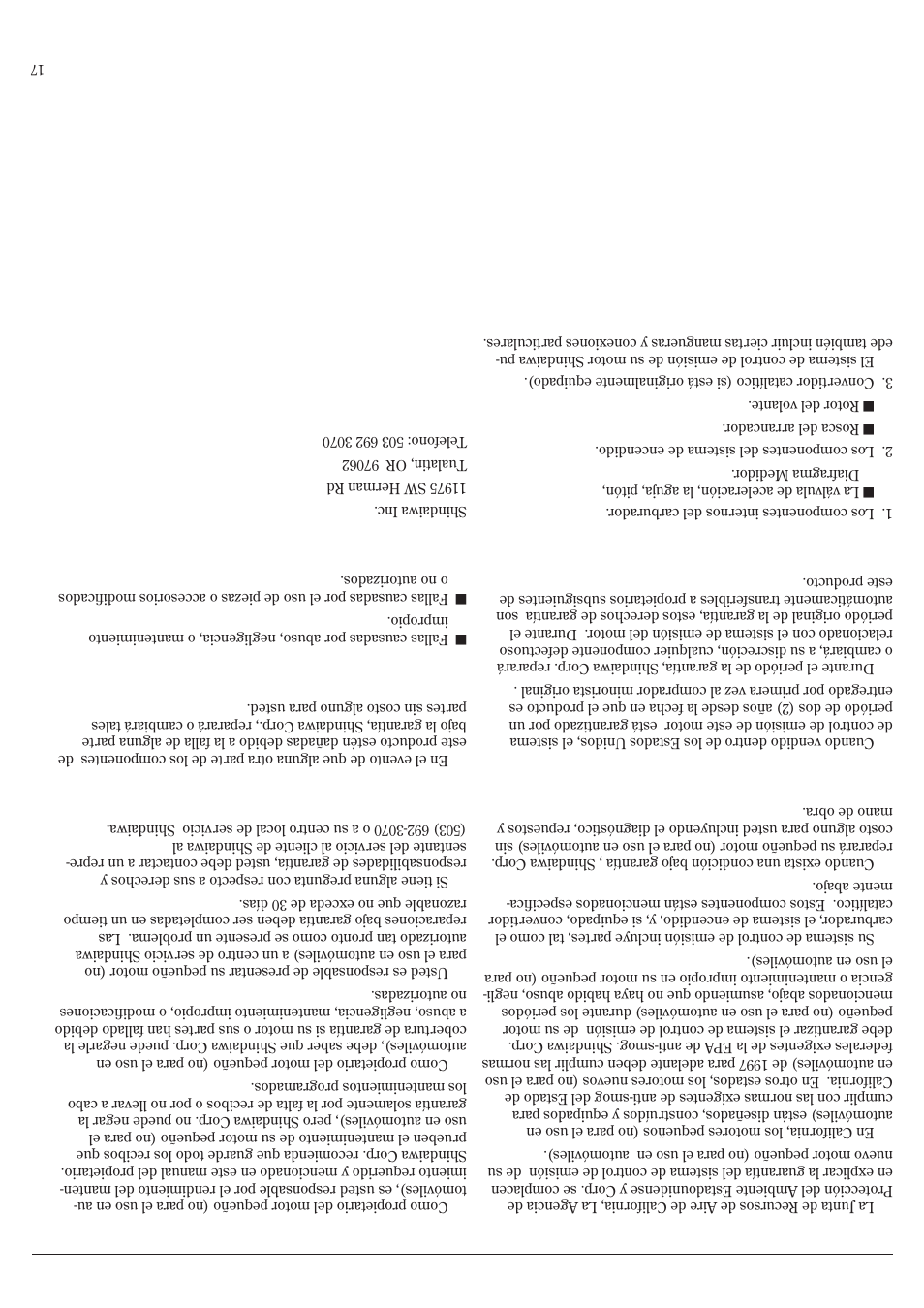 Declar ación de garantía del sistema de emisión | Shindaiwa 81532 User Manual | Page 20 / 36